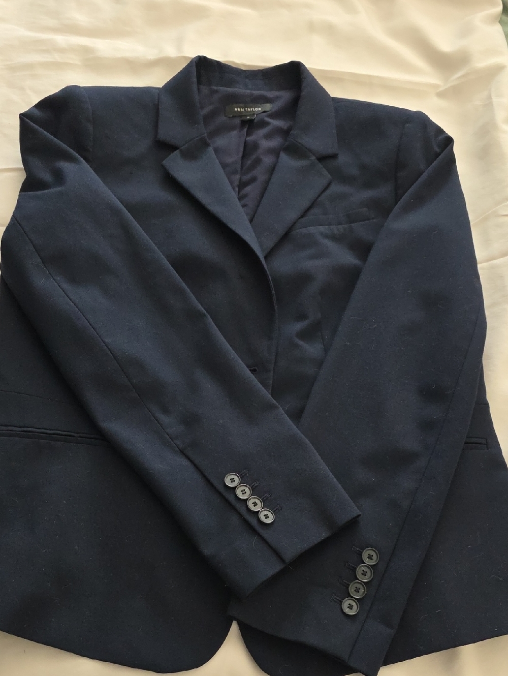 Ann Taylor Dark Navy Tailored Blazer In Seasonless Stretch, Size 14